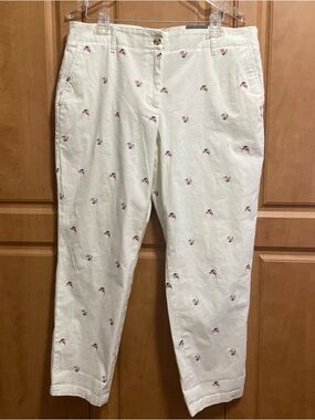 Talbots Cream Chinos with Pink Floral Embroidery Size 14P